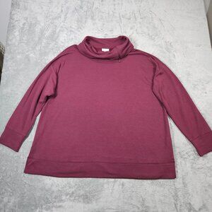 J Jill Sweatshirt Womens 2X Burgundy Fleece Zip Neck Cozy Preppy Casual Tunic